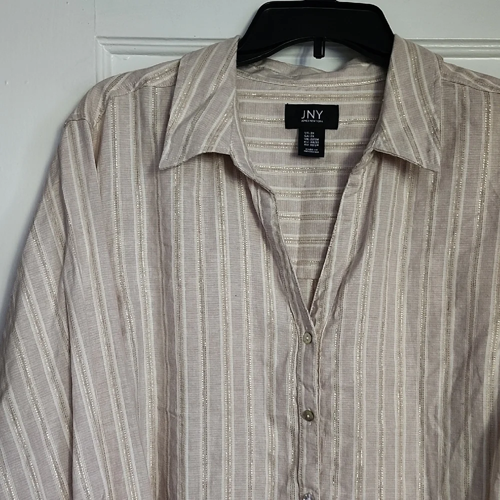 Jones New York 100% Linen Striped Long Sleeved Button Down Top - Picture 2 of 10
